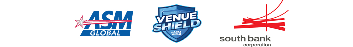 ASM Global logo, VenueShield Logo, South Bank Corporation logo